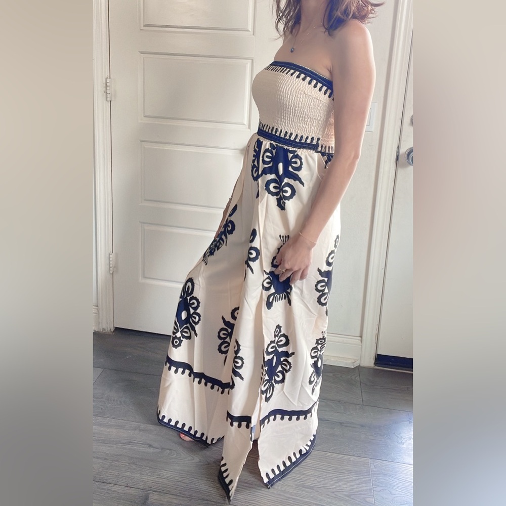 BellanBlue Strapless Cream and Black Jumpsuit - Picture 13 of 13